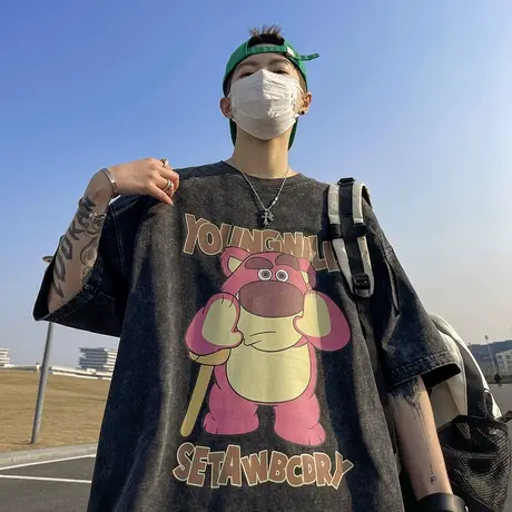 纯棉重磅水洗做旧短袖t恤男夏季oversize美式复古半袖衣服潮牌流商品大图