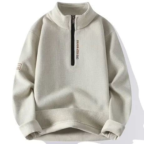 秋冬季长袖立领休闲保暖打底衫上衣加绒加厚拉链羊毛毛衣男士外套商品大图