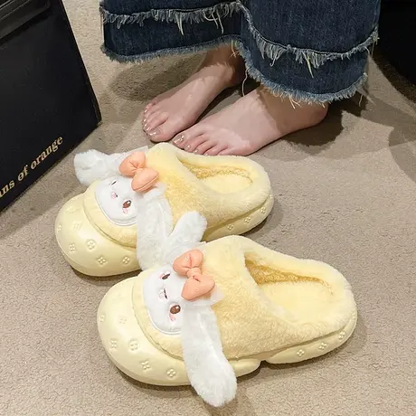 踩屎感棉拖鞋女士2023冬季厚底保暖防滑毛毛可爱室内家居拖鞋外穿商品大图