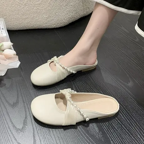 2023年夏季新款无后跟懒人仙女风网红配裙子包头半拖鞋女平底外穿图片