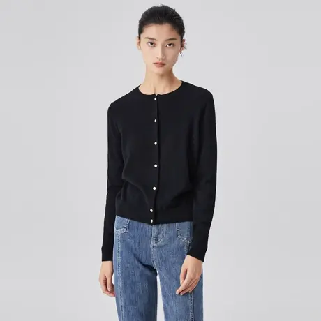 LANCY/朗姿羊绒衫女冬季新款针织开衫女宽松圆领通勤高级毛衣奥莱商品大图