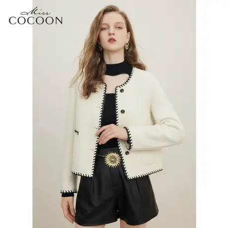 missCOCOON静奢风羊毛双面呢大衣2023秋冬新款复古小香风毛呢外套商品大图