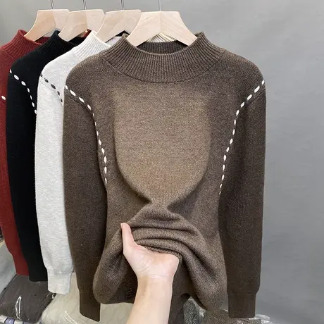 半高领毛衣女加厚打底衫2023秋冬新款宽松慵懒风针织衫内搭上衣潮图片
