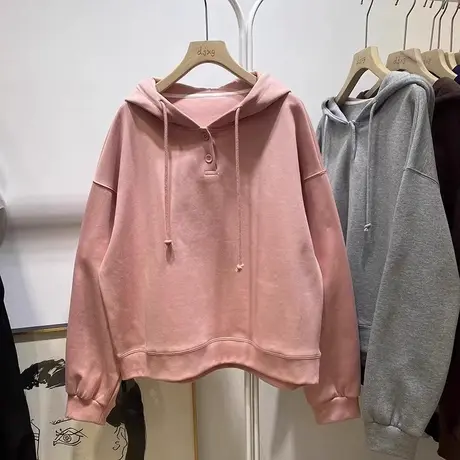 加绒加厚连帽卫衣女冬季韩系百搭长袖上衣宽松外套闺蜜装ins潮牌图片