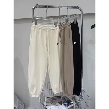 高腰阔腿束脚长裤女秋冬加厚加绒宽松百搭刺绣运动休闲卫裤ins潮商品大图