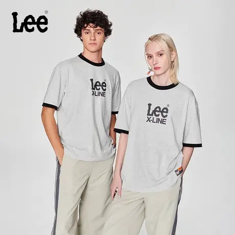 Lee24春夏新品舒适版字母印花logo圆领撞色男女同款短袖T恤休闲潮图片
