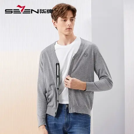 【含羊毛】柒牌男士开襟毛衫2024春季新款时尚休闲V领针织衫毛衣图片