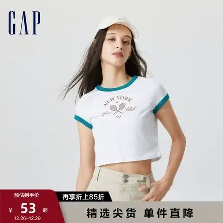 Gap女装夏季新款纯棉修身正肩亲肤短袖T恤复古辣妹休闲上衣598249图片