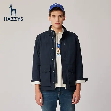 Hazzys哈吉斯奥莱春季新品男士上衣立领纯色夹克外套通勤休闲男装图片