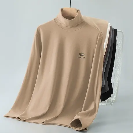 重磅双面德绒打底衫长袖t恤男潮牌皇冠印花小衫高领保暖内搭秋衣商品大图