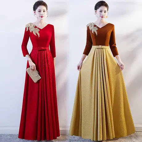 大合唱团演出服女长裙新款红歌表演服装学生主持成人指挥朗诵礼服商品大图