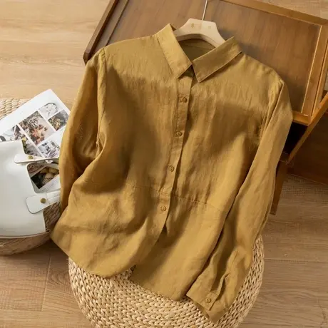 享永子苎麻衬衫女文艺复古宽松显瘦上衣棉麻衬衣百搭2023春季新款商品大图