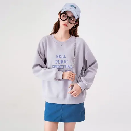 othermix 字母印花圆领卫衣女2024春季新款宽松休闲上衣短款外套图片