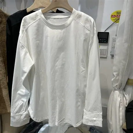 新中式国风提花盘扣长袖T恤女2024春季新款宽松休闲百搭圆领上衣图片