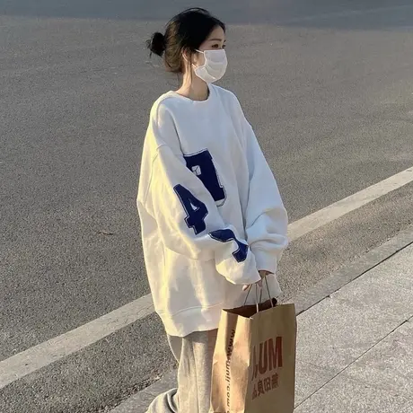 oversize艺术生奶乖卫衣女ins潮牌2024新款春秋薄款宽松早秋上衣商品大图