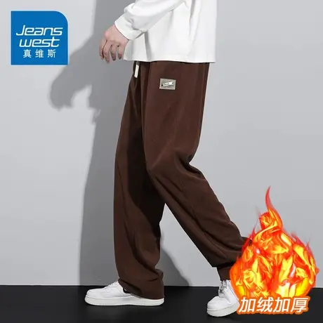 KZ真维斯秋冬季灯芯绒运动休闲长裤男士驼色男裤子2023年新款男装商品大图
