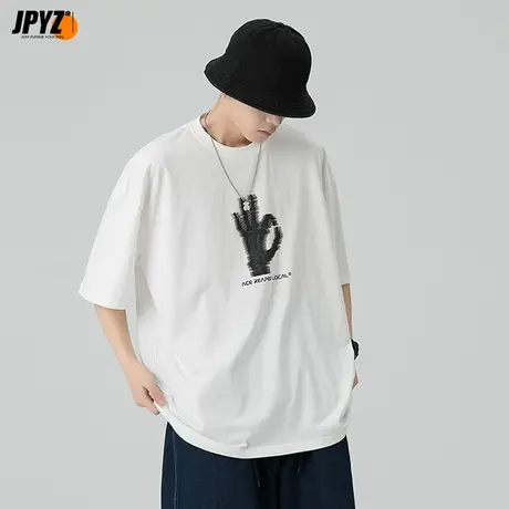 纯棉短袖t恤男款夏季潮牌宽松半袖青少年上衣服男生校园学生体恤商品大图