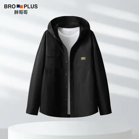 胖哥哥大码男装休闲夹克男春秋2023新款工装连帽男士外套宽松潮牌图片