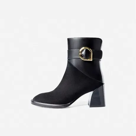 Nine West/玖熙2023年秋冬季新款粗跟时装靴女高跟短靴侧拉链靴子图片