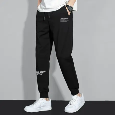 长裤子男士休闲裤黑色运动裤韩版潮流百搭夏季抽绳小脚束脚卫裤男图片