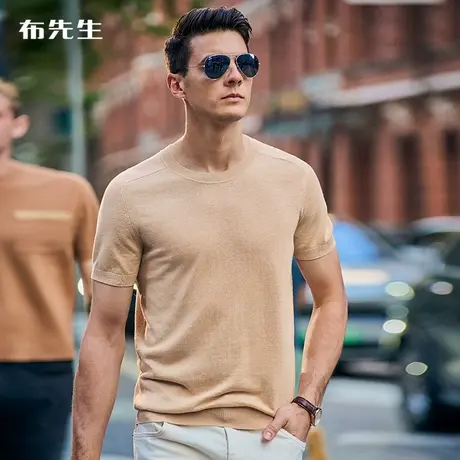 MrBu布先生舒适棉麻圆领针织T男2023春夏新款凉爽透气短袖AT12091商品大图