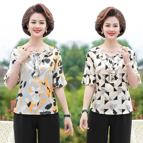 中老年女夏装衣服2021新款打底衫40岁50妈妈遮肚小衫中年春装上衣商品大图