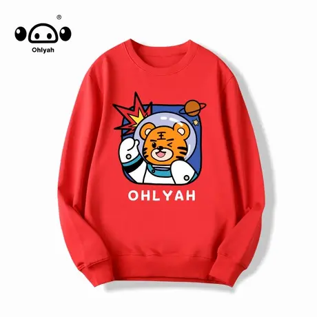 潮牌nasa联名小老虎卫衣女大码圆领2022新款中长款宽松无帽外套商品大图