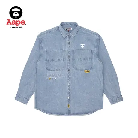 Aape男装秋款猿颜字母刺绣撞色牛仔长袖衬衫外套8371XXG商品大图