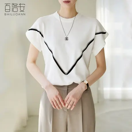 百洛安圆领蝙蝠袖针织衫女夏新时尚宽松休闲上衣百搭薄款凉爽T恤图片