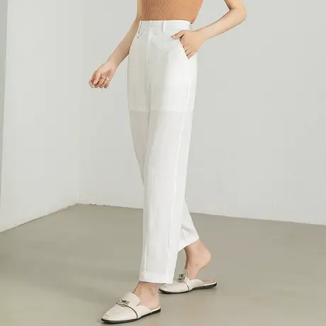 白色冰丝哈伦裤女夏薄款2023新款亚麻女裤天丝裤子休闲九分镰刀裤商品大图