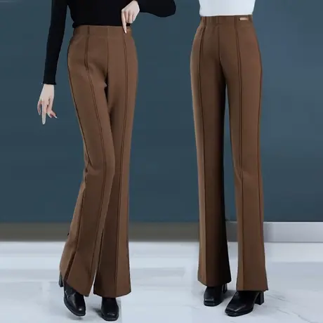 高腰开叉微喇叭马蹄裤女2023年秋季新款职业西裤高腰修身垂感裤子图片