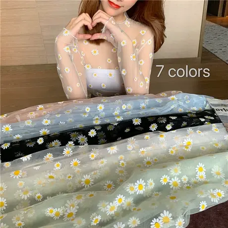 夏季2023年新款网红泫雅风小雏菊网纱打底防晒罩衫女长袖T恤ins潮商品大图