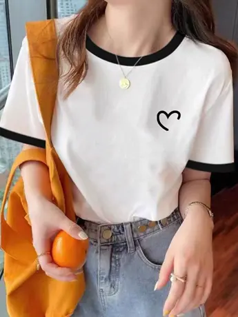 情侣装仿棉短袖t恤女2023夏季新款美式复古小众设计感正肩上衣服商品大图