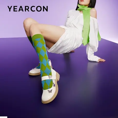 意尔康厚底玛丽珍鞋女2023秋新款蝴蝶英伦学院风小皮鞋魔术贴单鞋商品大图