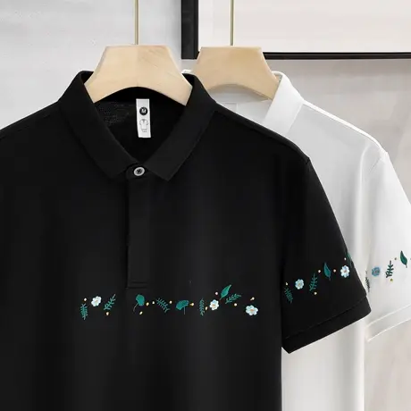 男装冰丝polo衫男士短袖刺绣花夏季凉感半袖潮黑白色体恤翻领t恤商品大图
