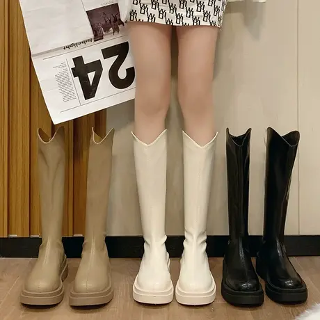 长靴女春秋2023年新款不过膝厚底小个子粗腿显瘦复古英伦风骑士靴商品大图