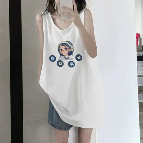 纯棉吊带运动坎肩背心无袖t恤女夏季设计感小众外穿宽松挂脖上衣图片