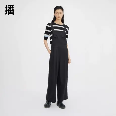 播休闲背带裤女2024春季新款简约通勤宽松工装连体裤DDQ4JD5247商品大图