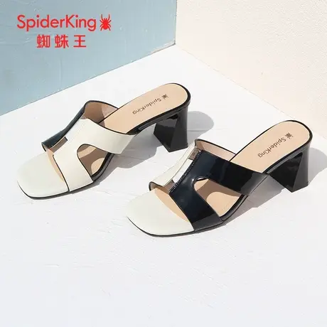 SPIDER KING/蜘蛛王拖鞋女外穿真皮2023夏季商场同款粗高跟软底潮商品大图