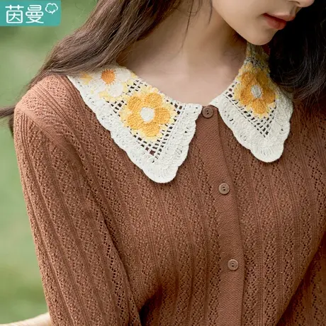 茵曼官方旗舰店针织衫女开衫外搭薄外套2023秋季女装新款镂空毛衣商品大图