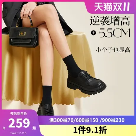 骆驼女鞋2023秋季新款头层牛皮jk小皮鞋英伦休闲粗跟厚底乐福鞋女图片