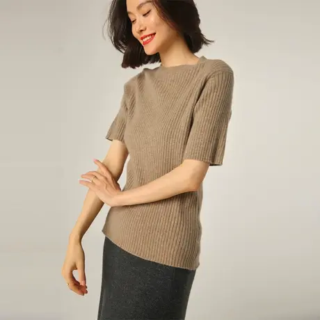 不规则羊绒毛衣外套女2023新款秋冬套头短袖针织时尚百搭上衣W036商品大图