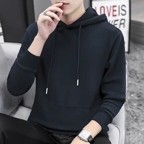 纯色连帽卫衣男潮ins春秋款带帽衫潮流宽松加绒男生秋季外套上衣商品大图