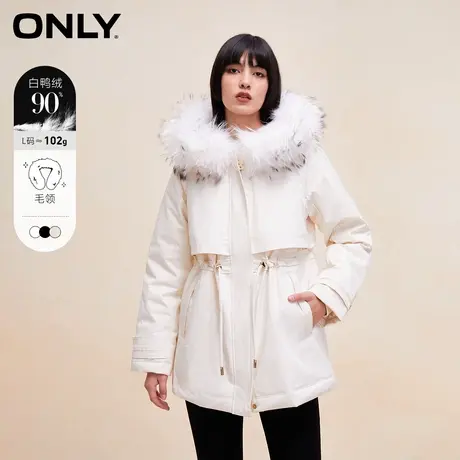 【直播专享】ONLY冬季90白鸭绒保暖可拆卸毛边连帽羽绒服商品大图
