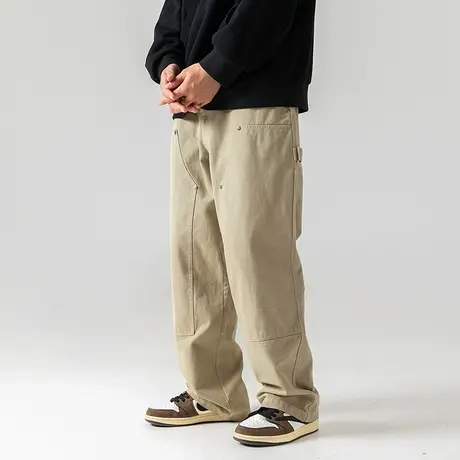 男士日系工装裤子男直筒宽松卡其色工装裤机能裤2023新款休闲长裤商品大图