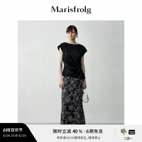 【艺术家灵感】玛丝菲尔夏季时尚气质腰部捏褶花稿半身裙图片