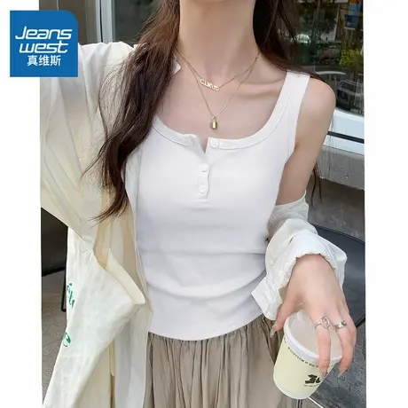 KHV真维斯白色吊带背心女2025夏季新款内搭无袖打底螺纹外穿上衣图片