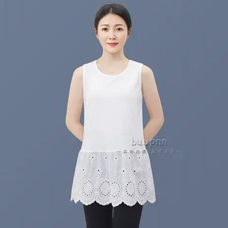长款打底背心女遮屁股内搭叠穿加长拼接蕾丝无袖上衣宽松图片