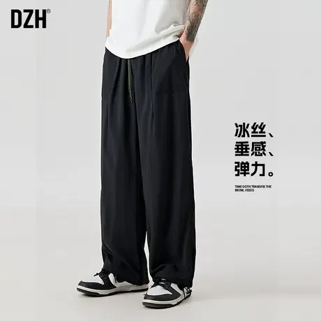 男士冰丝垂感裤子男款夏季美式长裤2025新款弹力休闲裤直筒空调裤商品大图