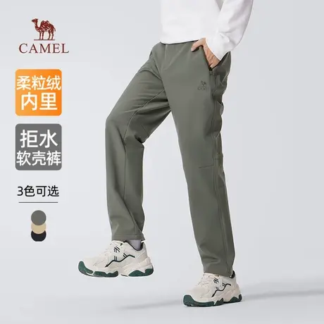 骆驼男装软壳休闲裤男2025新款冬季加绒保暖防泼水黑色休闲长裤子商品大图